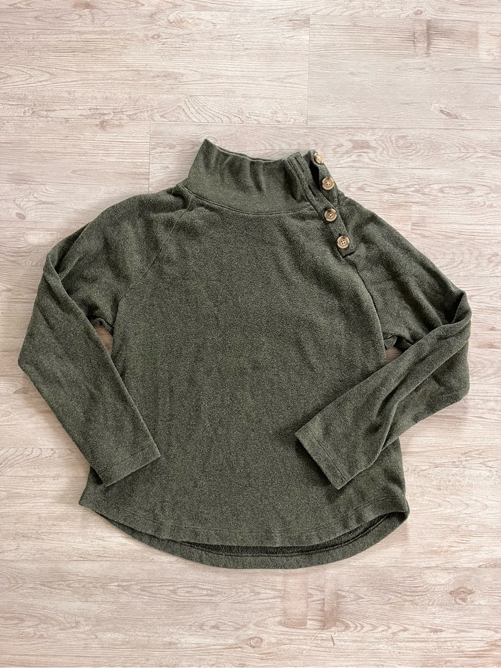 J. Crew Olive Green Funnel Neck Sweater with Button Detail